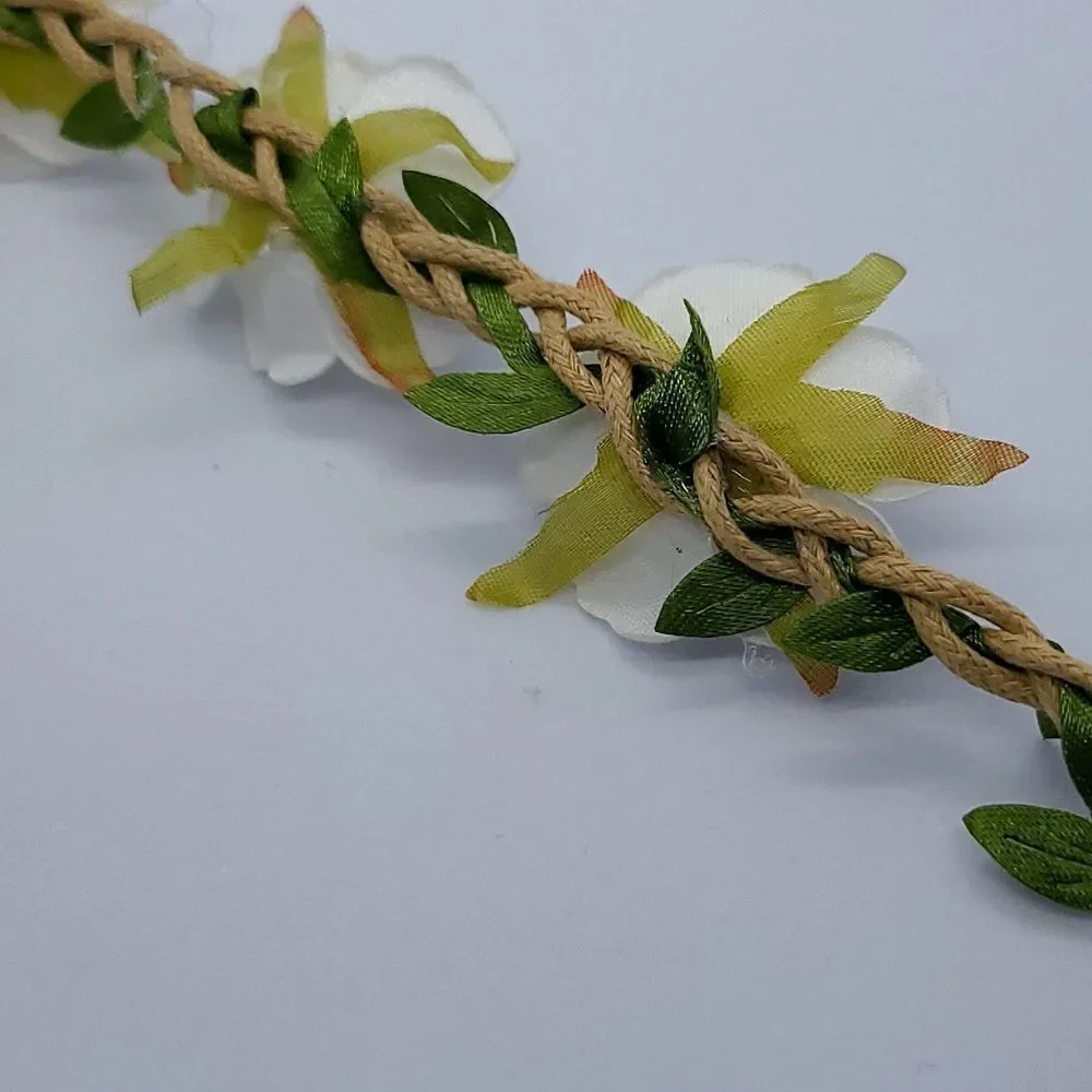 White Rose Halo Boho Fairy Rustic Wedding Flower Girl Bride Flower Headband